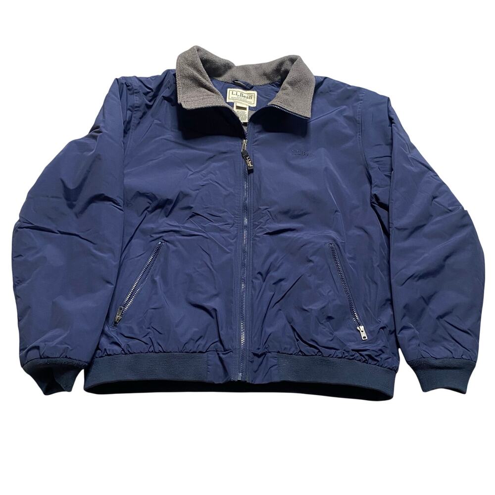 Vintage L.L.Bean Mens XL Warm-Up Nylon Fleece Lined Navy Blue Jacket